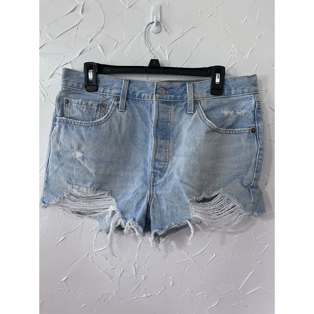 Levi's 501 High Rise Womens Shorts 32 Light Wash Denim Cut Off Distressed